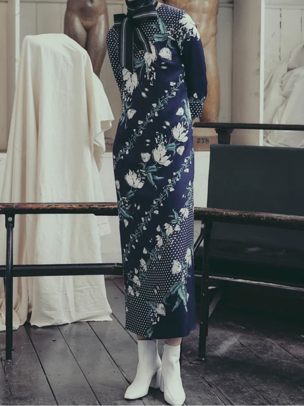 Erdem Evanna floral dot long dress silk blend